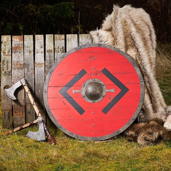 Bjorn Viking Shield for Décor - Authentic Battleward Wooden Shield - Knight Valhalla Shield, Wall Décor, Gift For Cosplayer, Larp Costume