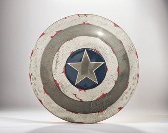 Handmade Battle Damaged Captain America Shield Replica, 22 Inch Steel
