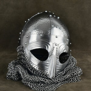 Viking Helmet with Hammered Detail and Chainmail - Norse Warrior Armor | Gift For Cosplayer | Home Decor