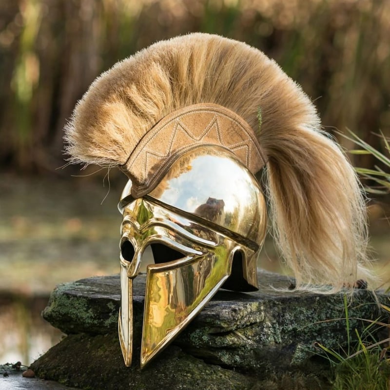Réplique De Casque Corinthien Grec Avec Plume Et Support - Acier Poli Argenté - Circonférence 67 Cm - Nautical Replica Hub