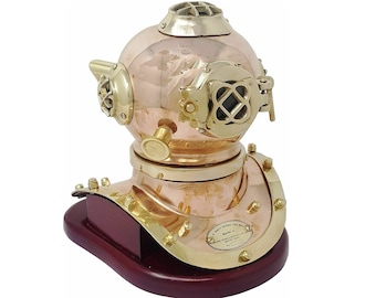 Handmade Copper & Brass Diving Helmet, US Navy Mark V, Deep Sea Marine Decor