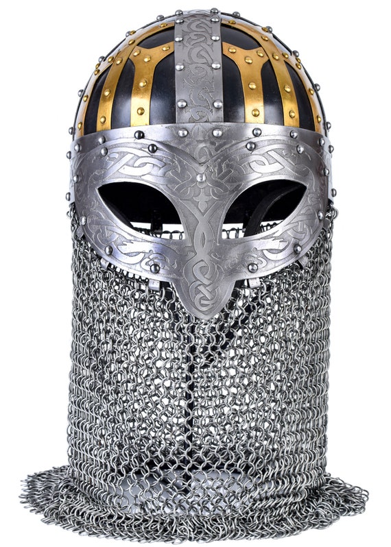Viking Helmet, Handmade, Valsgarde - 18 Gauge Steel With Brass