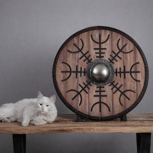 Handgemaakt Vegvisir Vikingschild: houten Noors decor, Walhalla Collectible