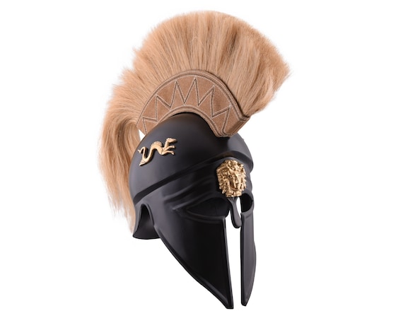 Handmade Black Italo-Corinthian Steel Helmet with Plume, Greek Armor Replica