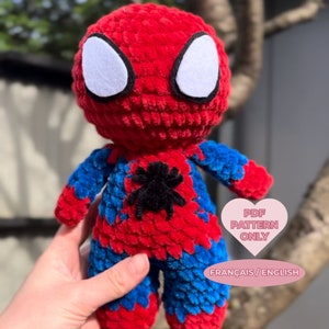 Spiderman crochet pattern, Amigurumi, PDF, French, English