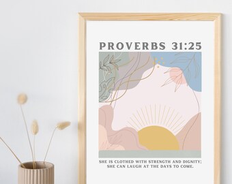 Proverbs 31 Woman Bible Verse Art Print: Modern Scripture Decor (Digital Download