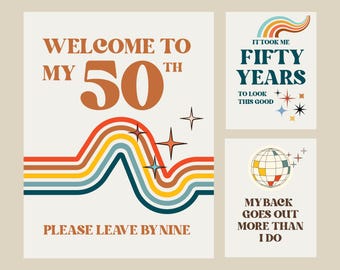 Funny 50th Birthday Party Signs: Retro Printable Decor (Set of 16) (Digital Download)