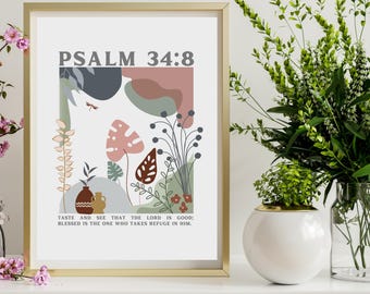 Taste and See That the Lord is Good Psalm 34:8 | Bible Verse Printable Art | Modern Scripture Decor | Bible Verse Decor | Scripture Art