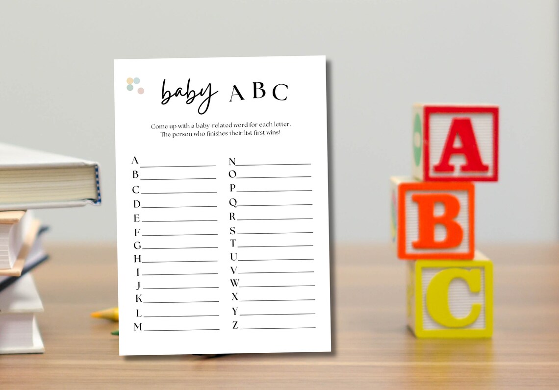Baby ABC Game Baby Shower Game Baby Shower Games Gender Reveal Party