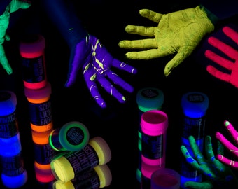 UV-bodypaint 8x50ml | lichtgevende bodypaint | Neon-bodypaint | Zwart Licht Lichaamsverf | zwart licht carrosseriekleur | UV-make-up