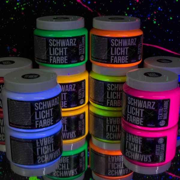 UV Textilmalfarbe 250ml | leuchtende Stoffmalfarbe | Neon Fabric Paint | Black Light Textile Paint