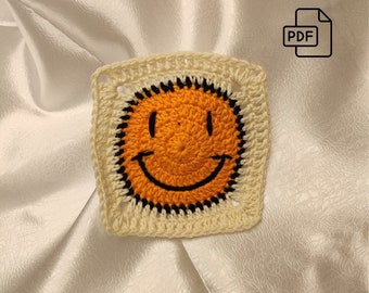 Smiley Face Crochet Granny Square Pattern: Baby Blanket (Digital Download PDF)