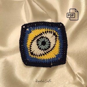 Evil Eye Crochet Granny Square Pattern, Easy Eye Granny Square Pattern, Granny&#39;s Eye Granny Square Pattern, Perfect for Blankets, Cardigans