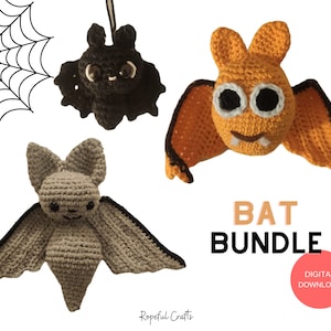 BAT Crochet Pattern, 3 different Bat pattern, Bat Crochet Bundle,  Halloween Bat Amigurumi, Baby bat pattern, Halloween crochet pattern