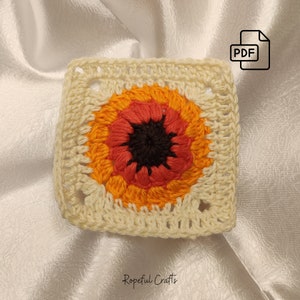 Sunflower Crochet Granny Square Pattern | Easy Granny Square Afghan Pattern | Floral Crochet | PDF Pattern Included | Easy Crochet
