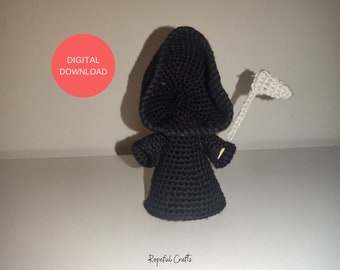 Grim Reaper Crochet Pattern, Halloween Crochet Pattern, Halloween Gift Pattern, Grim Reaper Amigurumi toy pattern, scythe crochet pattern