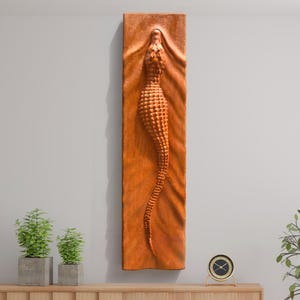 Wooden Crocodile Wall Decor - Christmas Gifts for Homes, Abstract Wood Sculpture, Modern Wood Wall Art - Living Room Decor, Wood Carving Art