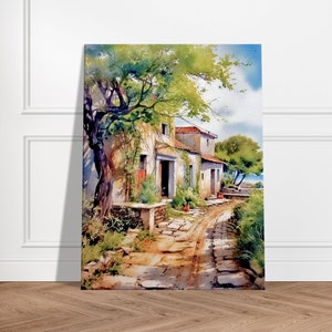 Picturesque landscape of the island of Oléron - Watercolor painting, Decorative canvas wall frame, wall art - Decorative painting France, countryside