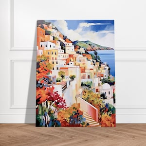 Capri Mediterranean Charm Watercolor - Wall frame decorative canvas painting landscape Italy, Wall art painting pastel watercolor decoration