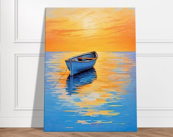 Sunset Boat Canvas | Serene Ocean Wall Art | Vibrant Coastal Decor for Living Room, Bedroom, or Office