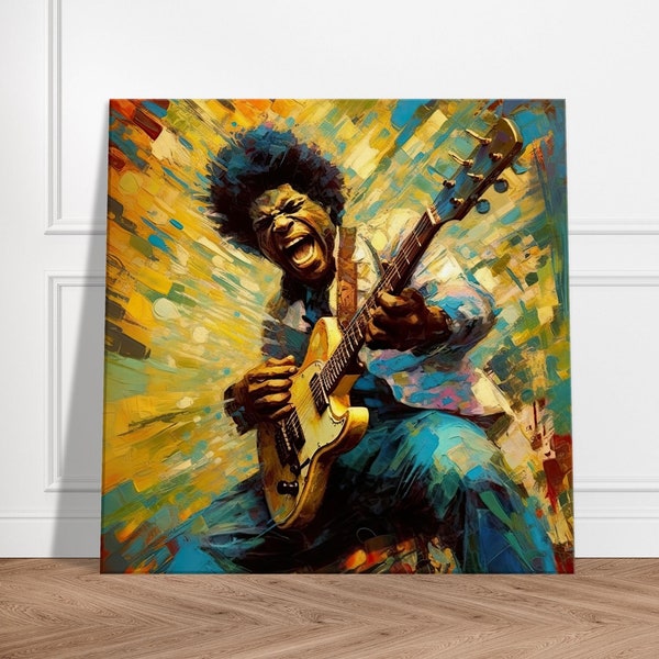 Van Gogh et Rock n Roll - Toile art mural, décoration musique, Rock, peinture Van Gogh, Guitariste Rock, tableau d'art musique, cadre rock