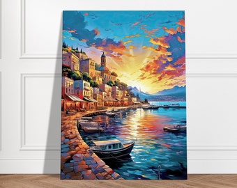 Capri canvas, sweetness of Italy at sunset, Decorative canvas wall frame Mediterranean sea, Italian landscape decoration art painting