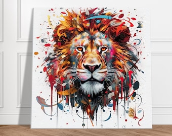Majestic Lion Canvas | Vibrant Abstract Animal Wall Art | Bold Modern Wildlife Painting for Home & Office Decor