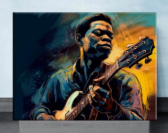Portrait Blues and Jazz Guitarist - Decorative Canvas Wall Frame Musician - Living Room Music Decoration Painting, Guitar Musician Wall Art