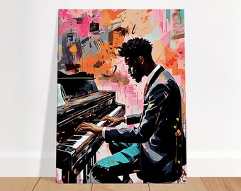 Jazz wall art canvas piano player gifts, pianist jazz poster painting modern art print