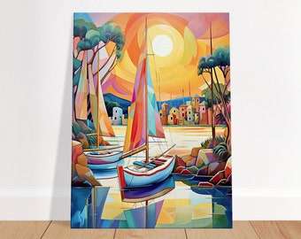 Canvas Sailboats on the Marina - Boat wall art painting, sailboat painting, living room decorative art frame, bedroom wall decoration, Canvas art