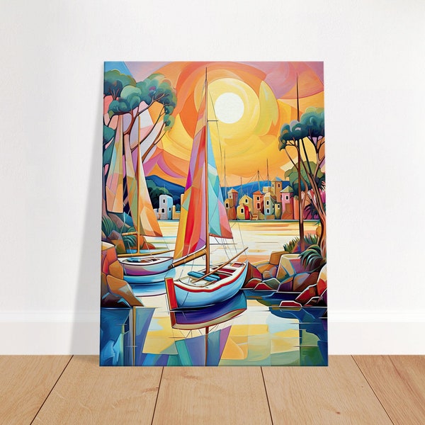 Canvas Sailboats on the Marina - Boat wall art painting, sailboat painting, living room decorative art frame, bedroom wall decoration, Canvas art