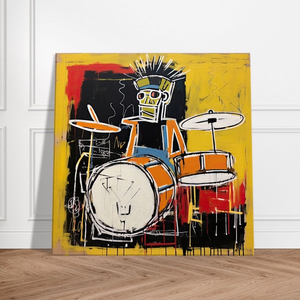 Tableau Basquiat Musicien batteur –  Toile Art Abstrait moderne, Cadre mural peinture Jean-Michel Basquiat