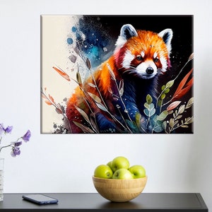 Red Panda Watercolor Canvas - Cute Animal Painting, Red Panda Animal wall art, watercolor animal decorative gift,  children room decor