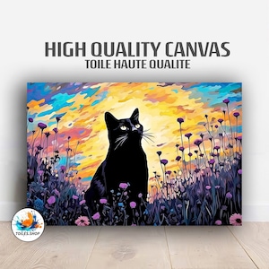 Gustav Klimt Garden Cat Print, Klimt Flowers Cat Poster, Black Cat Art, Floral Print, Funny Cat print, Funny gift, Home decor Canvas