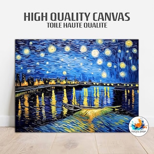 Van Gogh pintura la noche estrellada sobre el Ródano | Cuadro decorativo, arte de pared impresionista | Pintura vintage de Francia