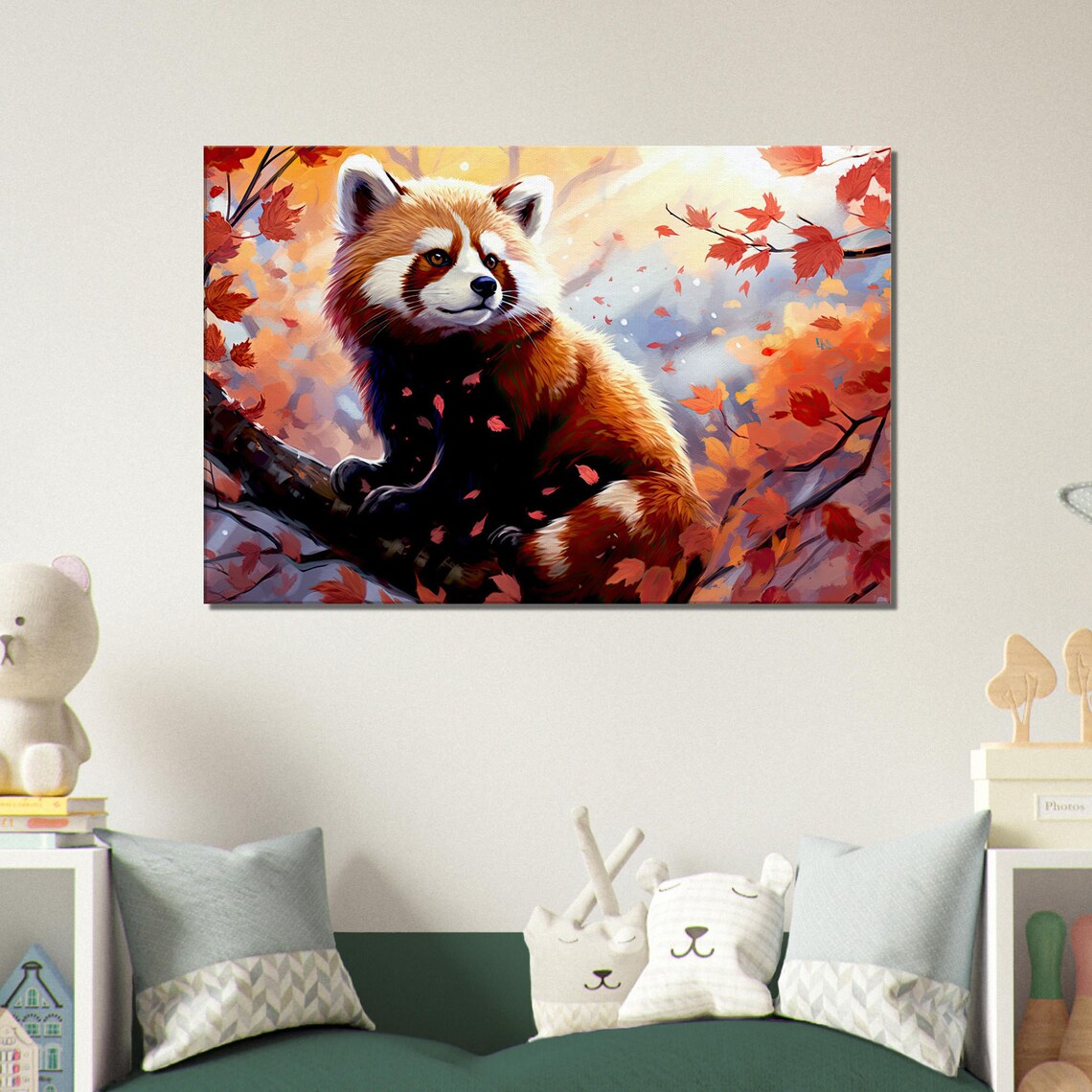 Red Panda Wall Art Painting for Children's Room Animal Wall Frame, Cute