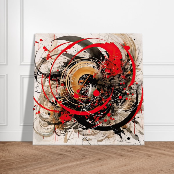 Art Abstrait – Peinture Calligraphie Gris Rouge Intense – Cadre mural toile décorative originale décoration tableau moderne