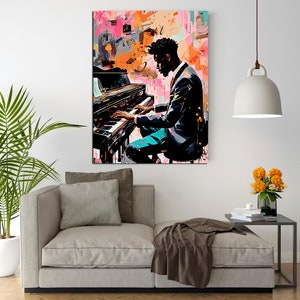 Jazz wall art canvas piano player gifts, pianist jazz poster painting modern art print image 2