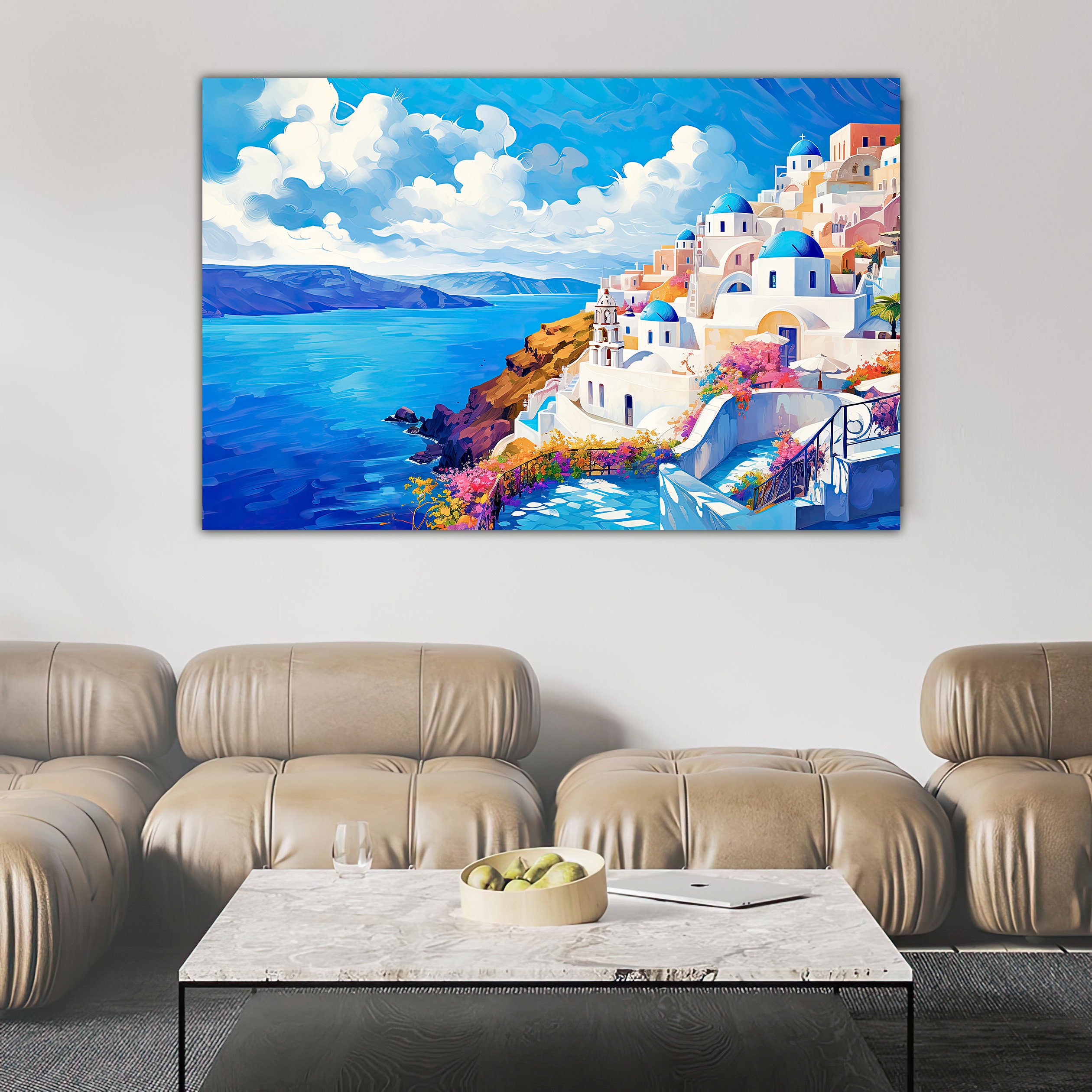 Santorini, Blue Mediterranean Wall Art, Horizon of Greece Canvas ...