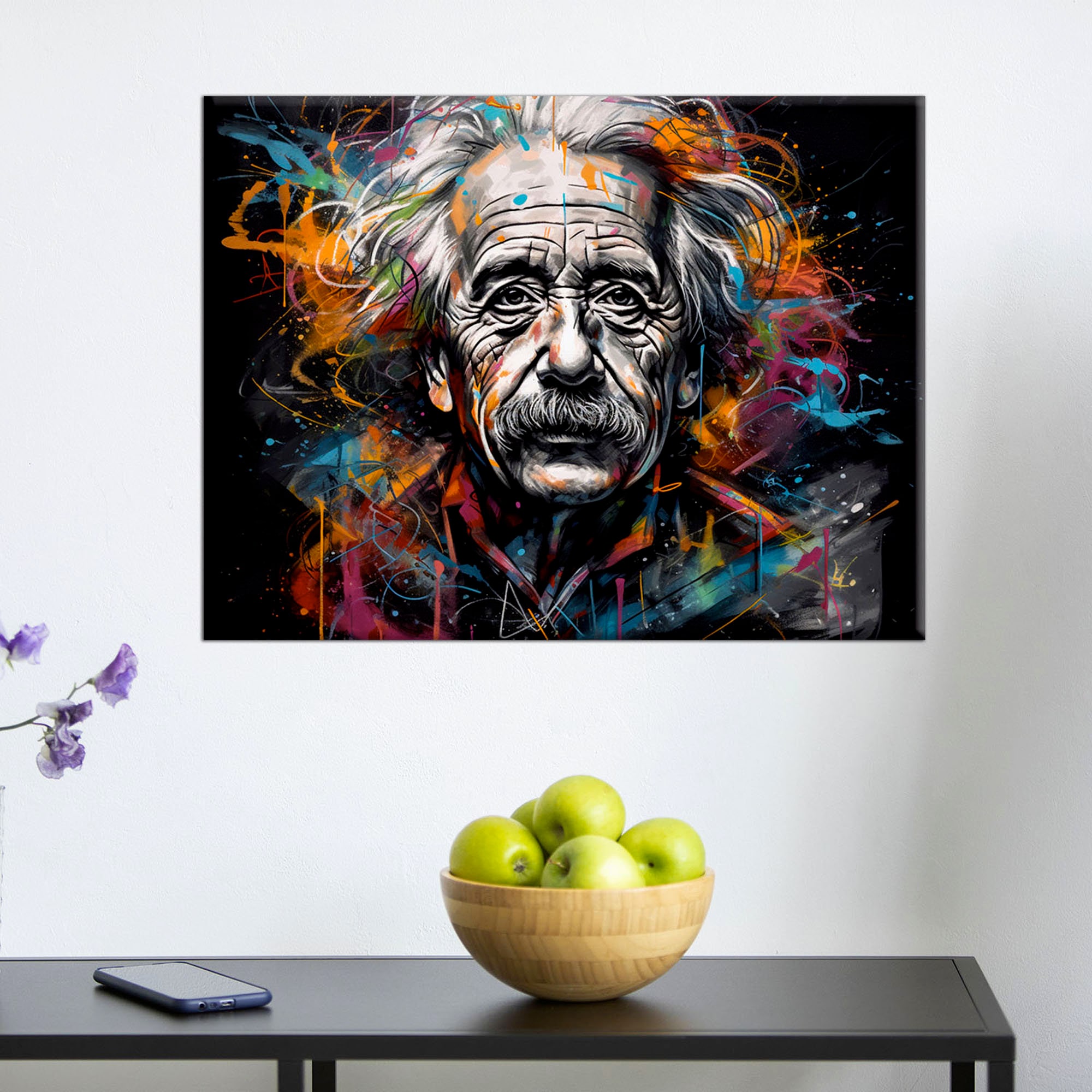 Albert Einstein Graffiti Portrait - Celebrity Decorative Canvas