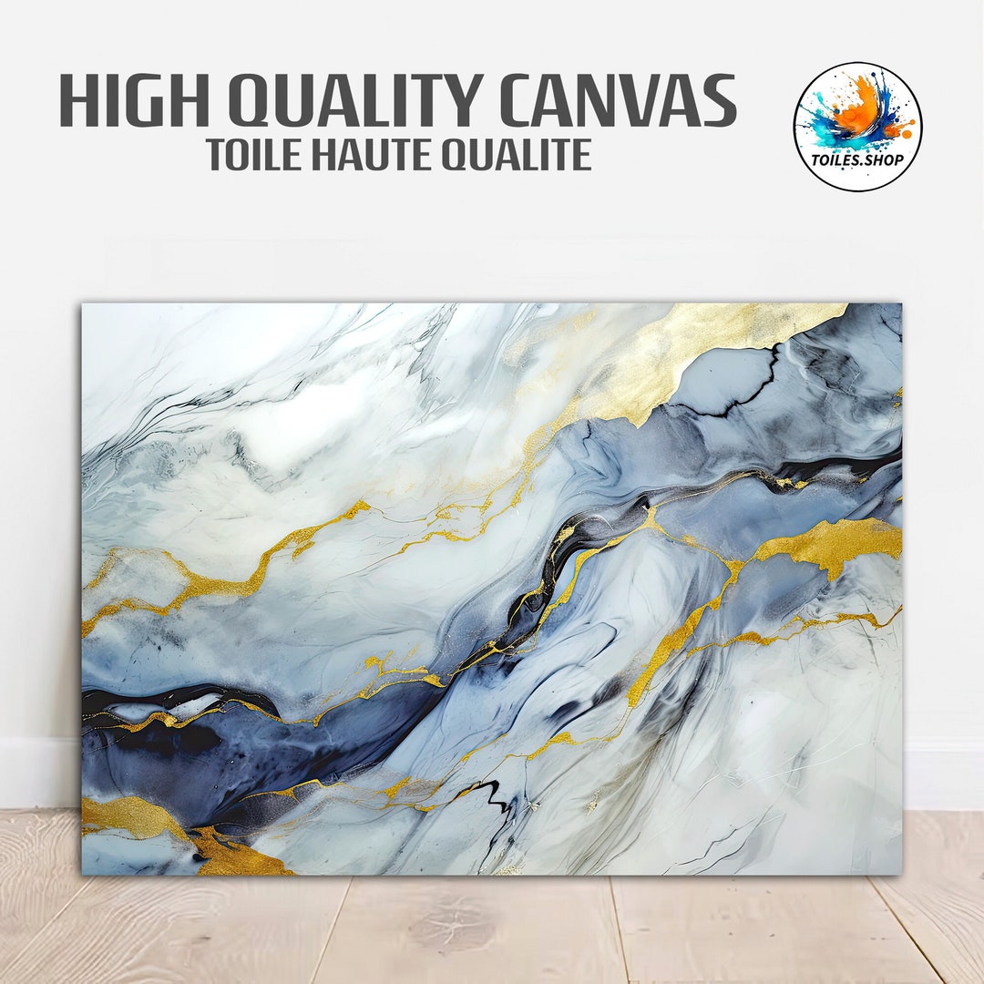 Abstract Marble Wall Art Blue Gray and Gold Decorative Frame Luxury
