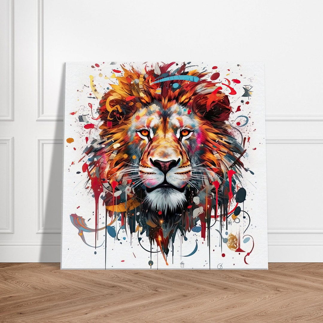 Majestic Lion Canvas | Vibrant Abstract Animal Wall Art | Bold Modern ...