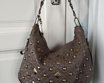 Vintage DKNY Y2K Bag Chocolate Brown Taupe Jacquard Leather Logo