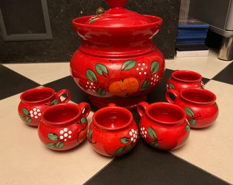Vintage Punch Bowl & 6 Cups Wächtersbach Waechtersbach West Germany