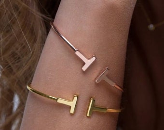 18K Gold Plated T letter designer bracelet Best Bracelet Luxury Stainless Steel Cuff T Bracelets For Women Gold, Rose Gold & Silver