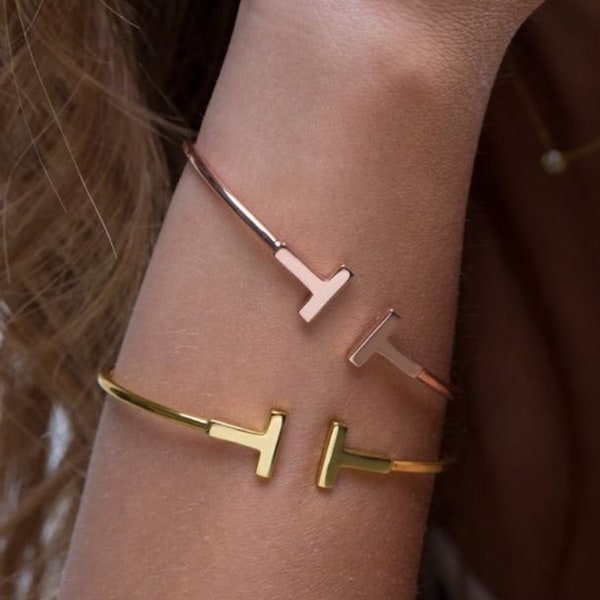 18K Gold Plated T letter designer bracelet Best Bracelet Luxury Stainless Steel Cuff T Bracelets For Women Gold, Rose Gold & Silver