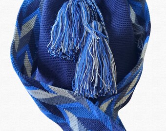 Beautiful Mochila in blue handicraft from Colombia Boho style Crossbody plain
