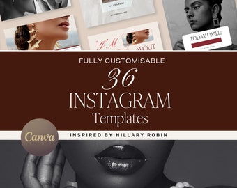 Peut inclure: Un ensemble de 36 modèles Instagram personnalisables inspirés par Hillary Robin. Les modèles présentent une variété de designs, notamment une photo en noir et blanc du visage d'une femme, une photo d'une femme portant des boucles d'oreilles et une photo d'une femme portant un collier. Les modèles sont parfaits pour les entreprises et les particuliers qui souhaitent créer du contenu attrayant et engageant pour leur fil Instagram.
