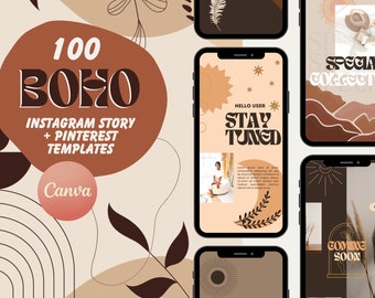 100 Plantilla Boho Instagram Canva, Plantilla Boho Instagram Stories, Plantillas de publicaciones en redes sociales Boho, Boho Instagram, Paquete de Instagram