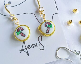 Novedad Pendientes de arcilla polimérica Dainty Christmas Candy Cane Pixel Art